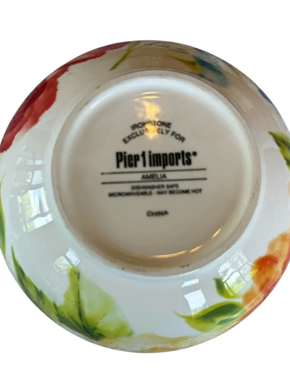 Pier 1 Imports Amelia Floral Stoneware Bowl Red Flower Soup Cereal Serving Dish